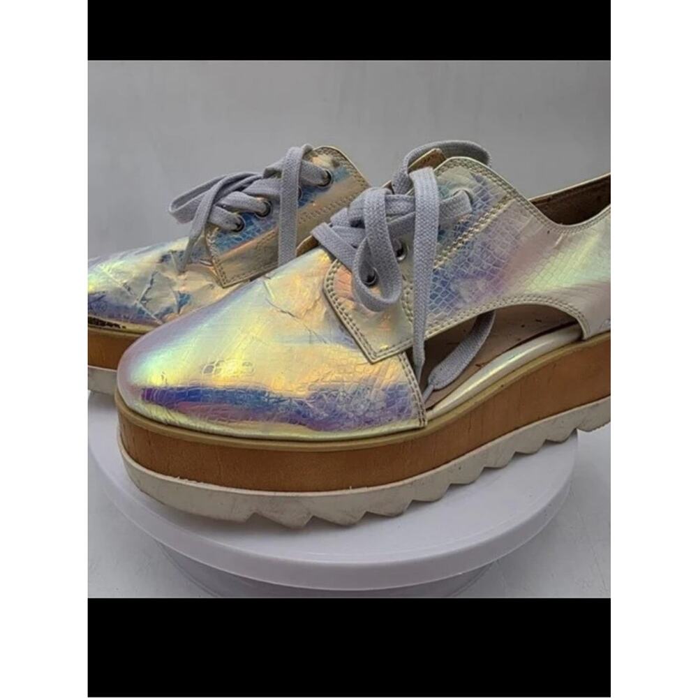 Aldo Iridescent Platform Wedge Oxfords Women’s Size 8 Lace Up Shoes - Picture 2 of 3